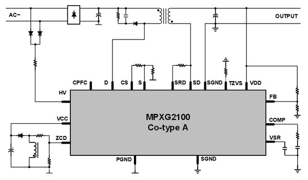 a) 单极反激-mpxg2100全集成方案