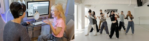左：体验像明星一样唱歌；右：体验成为k-pop舞者的一天